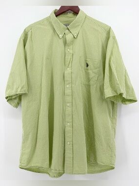 US Polo Assn Mens XL Short Sleeve Gingham Button Down Shirt‎ Green White Check